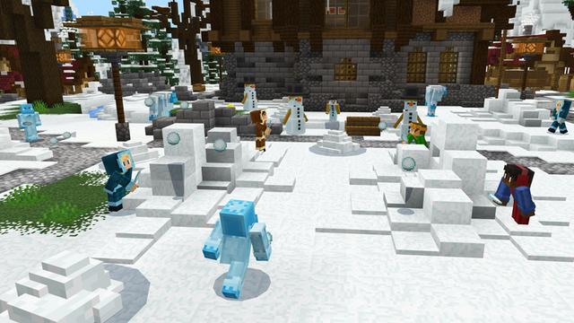Screenshot from the Minecraft Bedrock DLC Snowball Fight